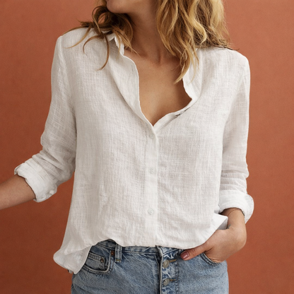 Elegant ladies blouse with scalloped neckline and button closure | Sienna