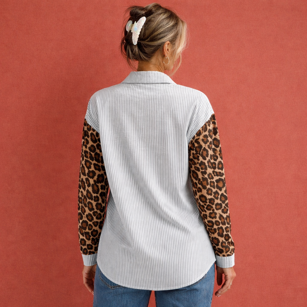 Striped blouse with leopard print for women | Vivianne
