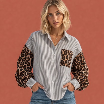 Striped blouse with leopard print for women | Vivianne