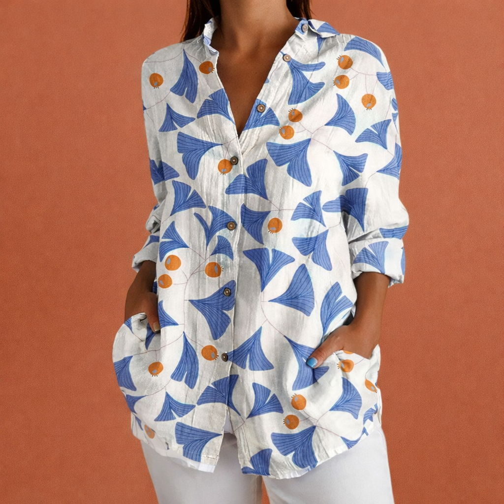 Printed ladies' blouse with classic collar and button closure | Yvonne