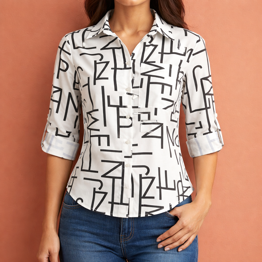 Printed women's blouse with collar and button closure | Mireya
