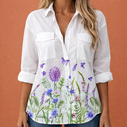 Printed women's blouse with collar and button closure | Clarisse
