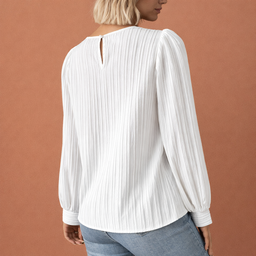 Elegant blouse with round neckline and long sleeves for women | Marije