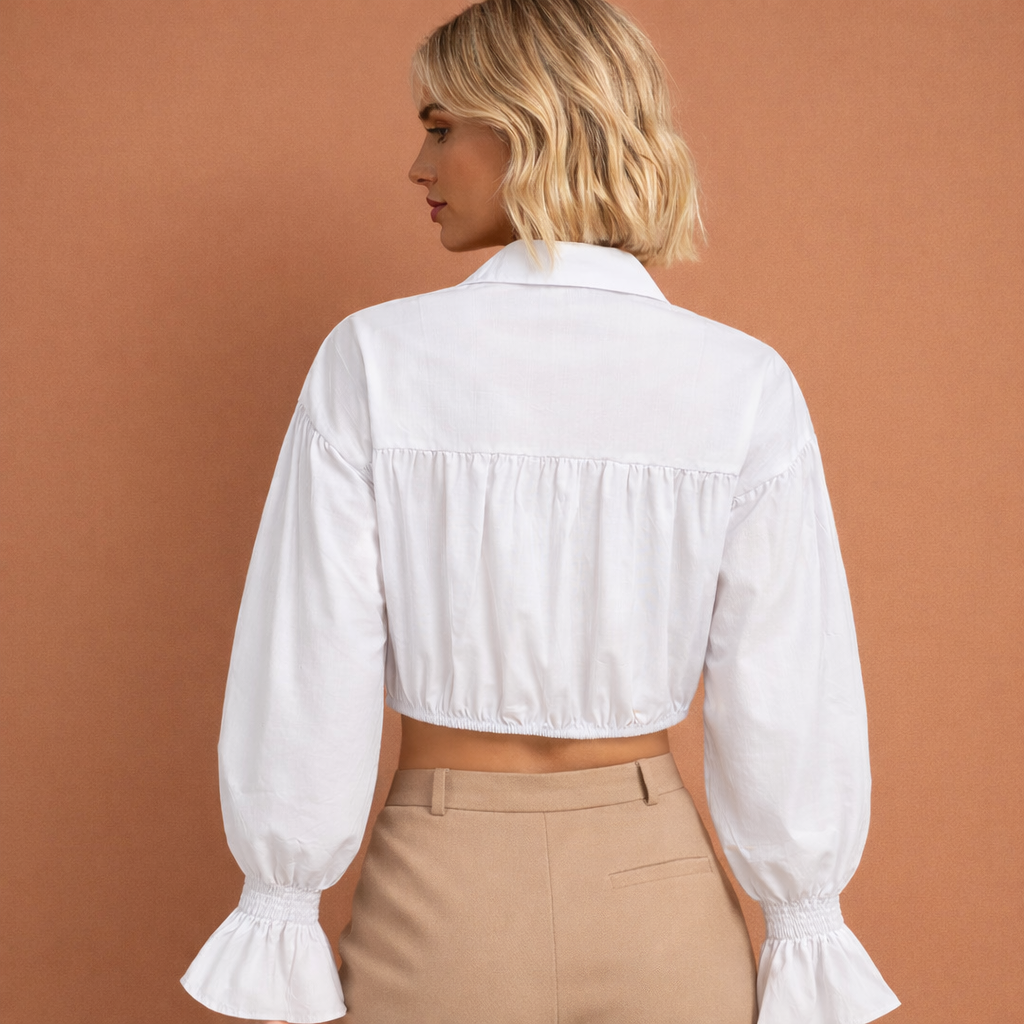 Cropped blouse with denim corset for women | Karlijn