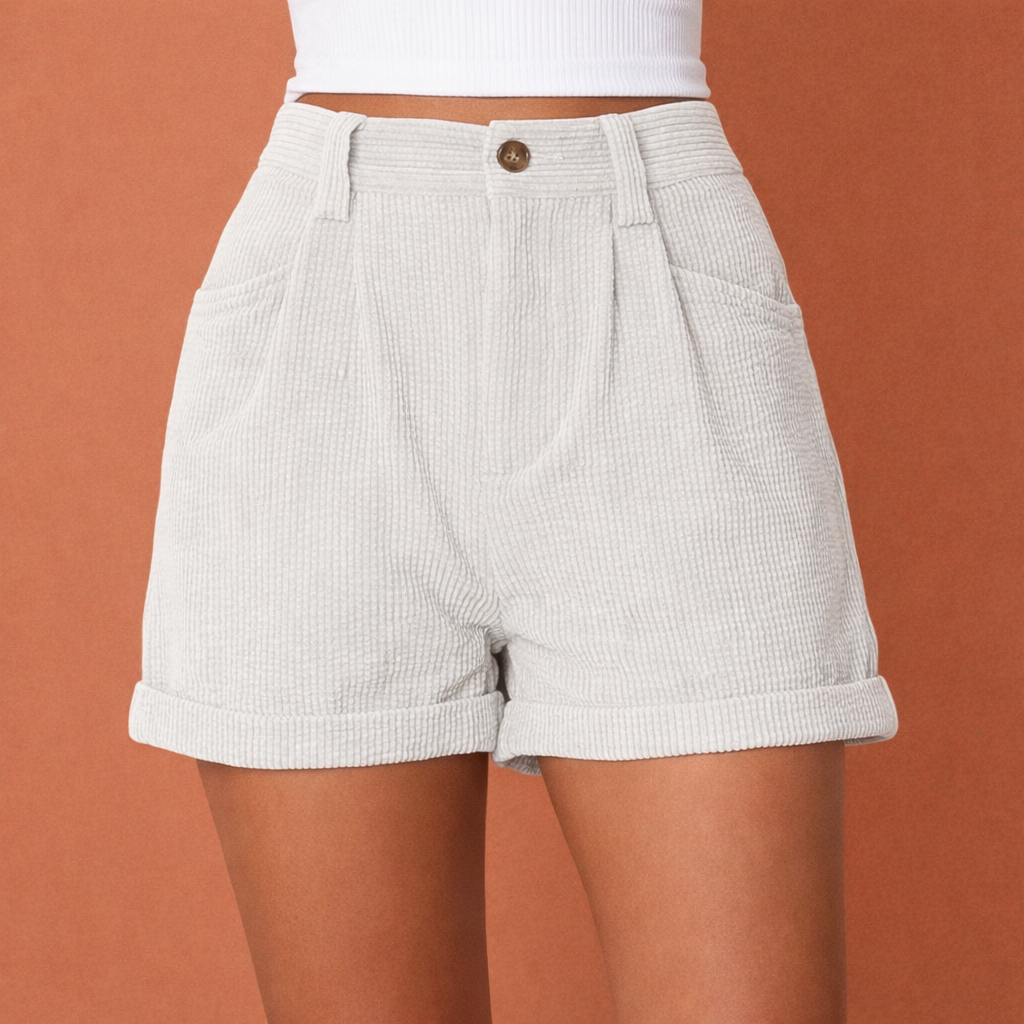 Casual high-waisted shorts for women with pockets and rolled hem | Elara
