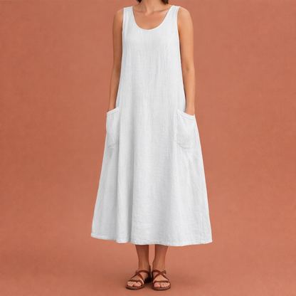Light maxi A-line summer dress with pockets for women | Nora