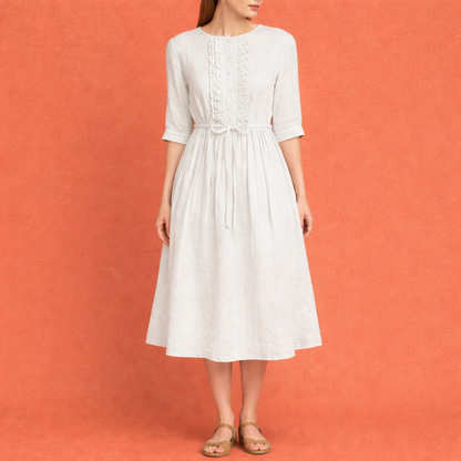 Linen Midi Dress with Bohemian Print for Women | Juliette
