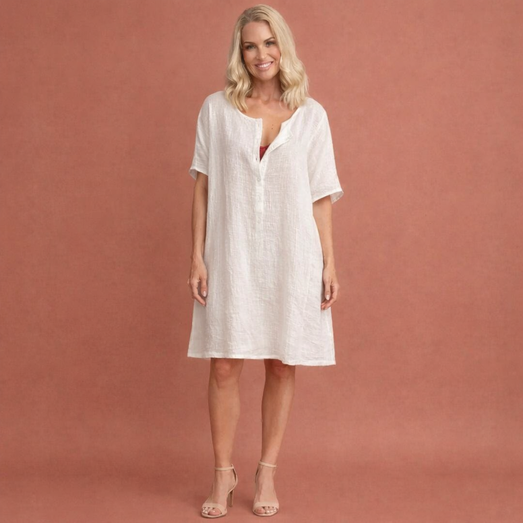 Mini tunic dress with V-neck and loose fit for women | Claudia