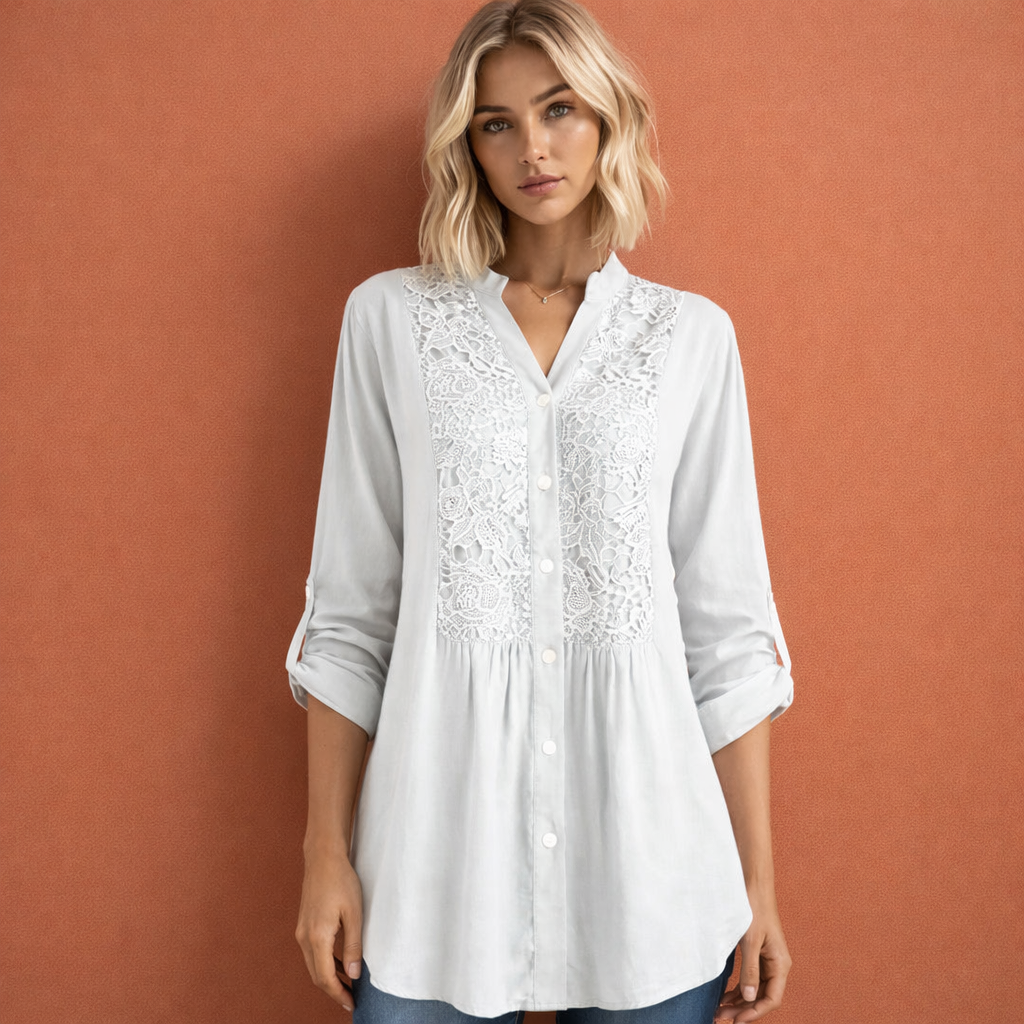 Ladies' Tunic Blouse with Lace Details and Button Closure | Mila