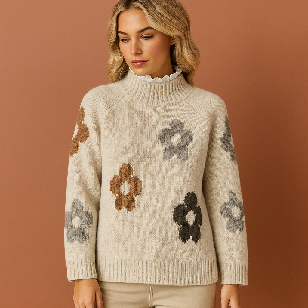 Knitted sweater with floral pattern for women with vintage look | Casa