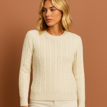 Knitted sweater with classic cable pattern for women | Lotte