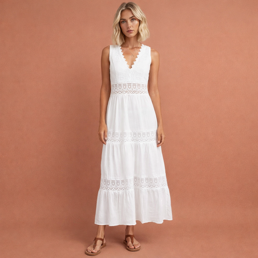 Elegant Midi Summer Dress with Lace for Women | Dora