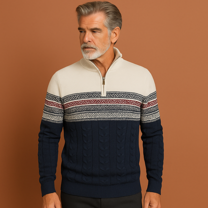 Knitted winter sweater with zipper and Norwegian pattern for men | Mees