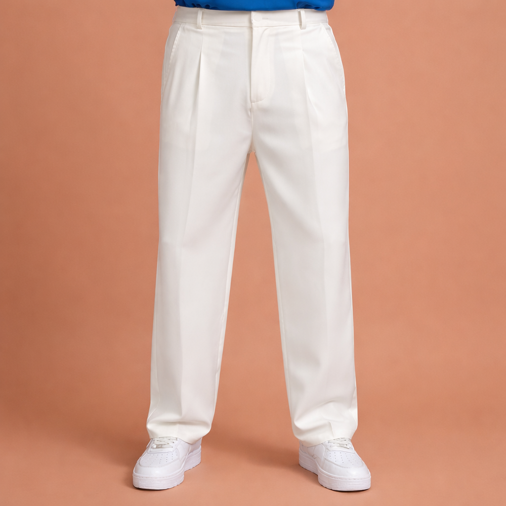 Modern Straight Men's Trousers with Wide Legs and Pleated Waistband | Pieter