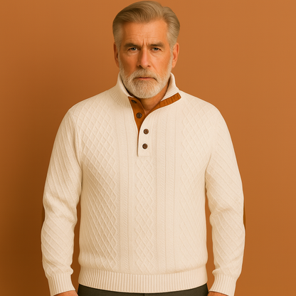 Knit Men's Sweater with Button Collar and Elbow Details | Antoon