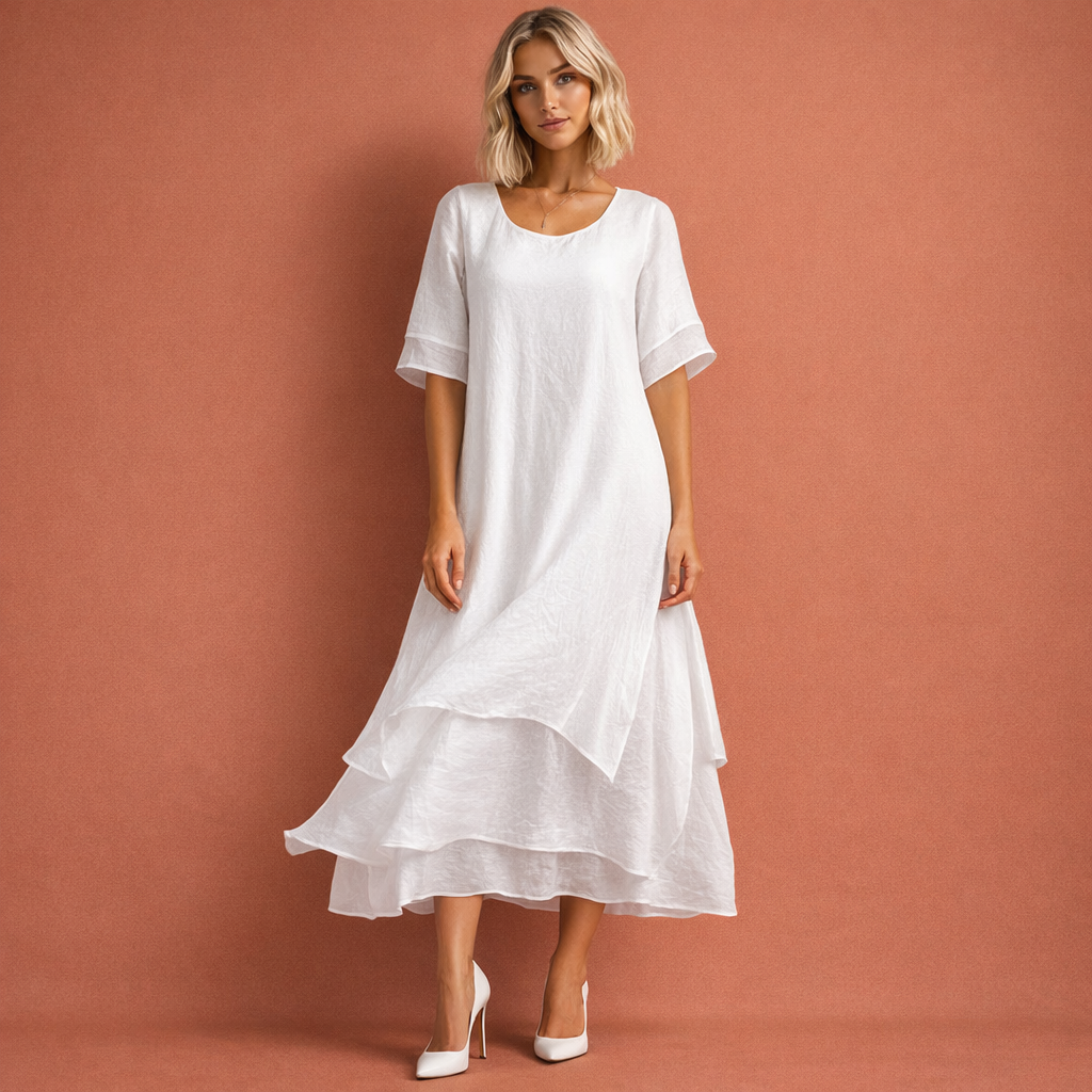 Dress with Round Neck and Ruffled Hem for Women | Stella