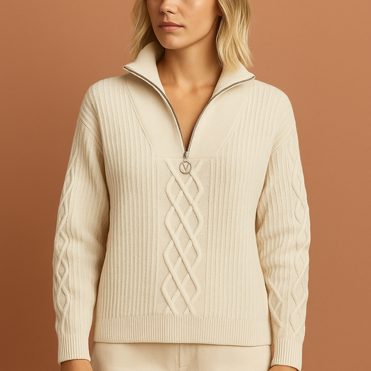 Stylish Cable Knit Half-Zip Sweater for Women | Rose