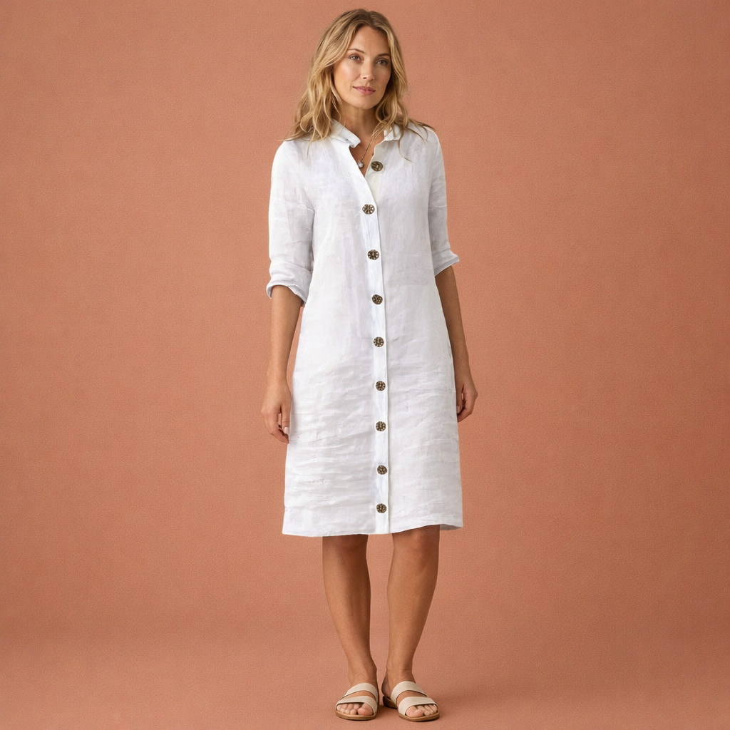 Midi linen shirt dress for women | Elize