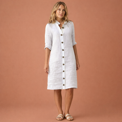 Midi linen shirt dress for women | Elize