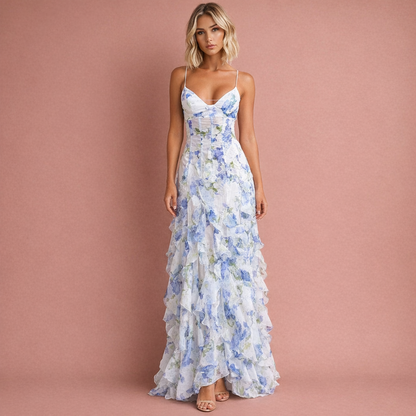 Romantic Floral Maxi Dress with Ruffle Detail for Women | Margriet