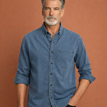Denim shirt for men with chest pocket and classic collar | Marten