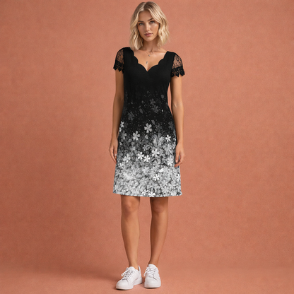 Lace Mini Dress with Scalloped V-Neck for Women | Danara