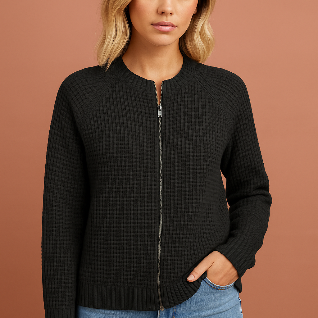 Knitted zip-up vest with round neck for women | Kate