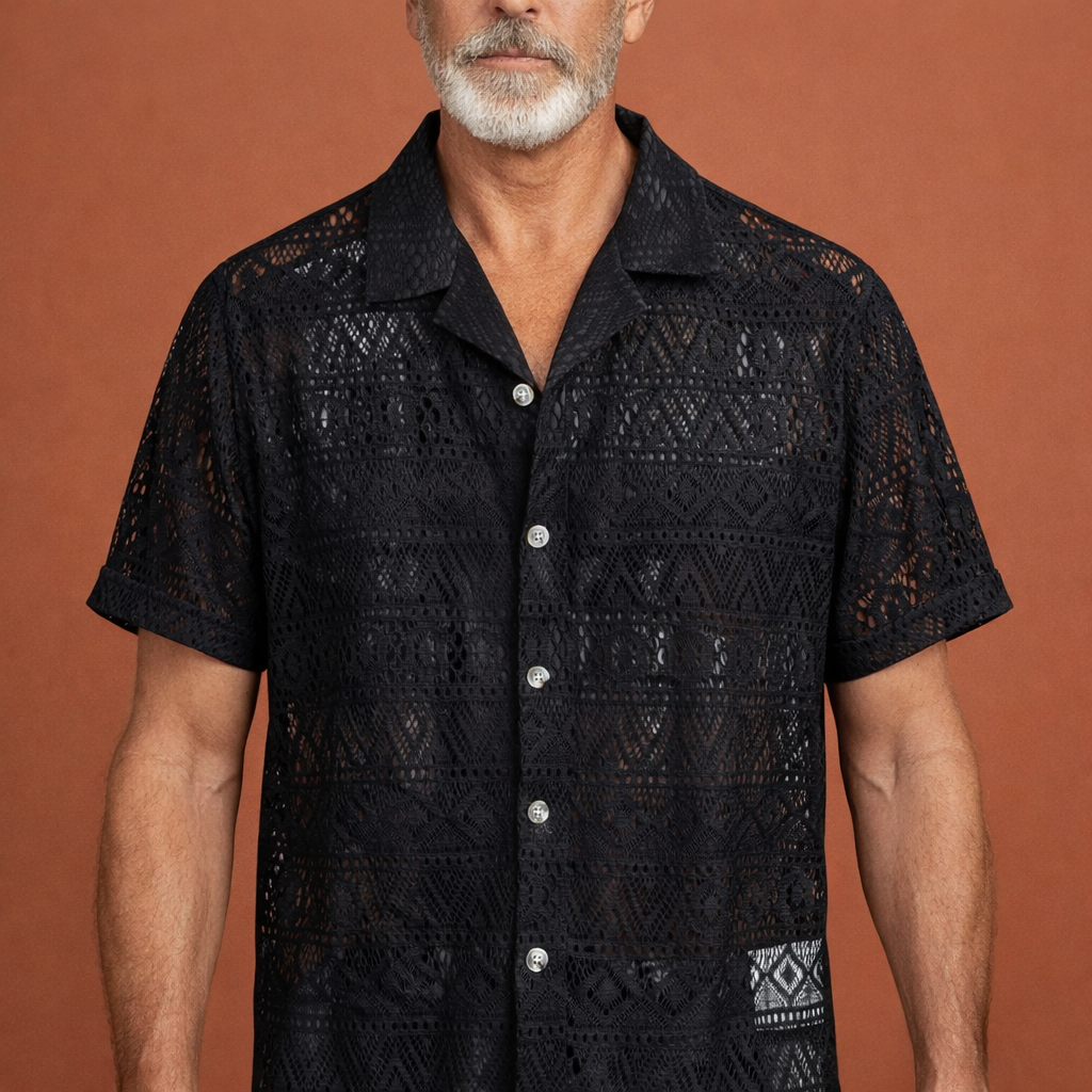 Crocheted Summer Shirt with Notched Collar for Men | Lennart