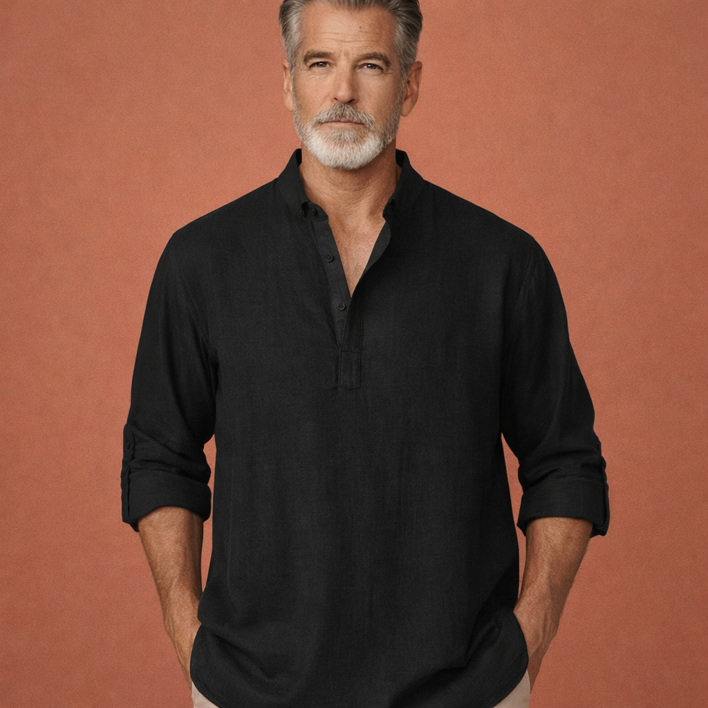 Linen Henley Shirt with Long Sleeves for Men | Matteo