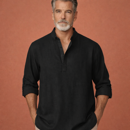 Linen Henley Shirt with Long Sleeves for Men | Matteo