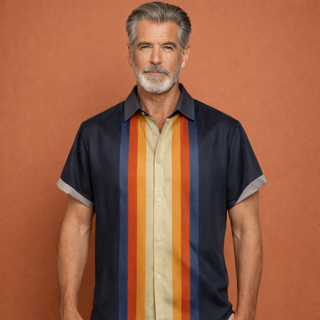 Retro Striped Short Sleeve Shirt for Men | Diederik
