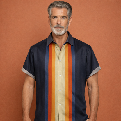 Retro Striped Short Sleeve Shirt for Men | Diederik