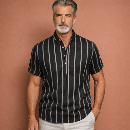 Striped boho summer shirt for men with stand-up collar | Jasper