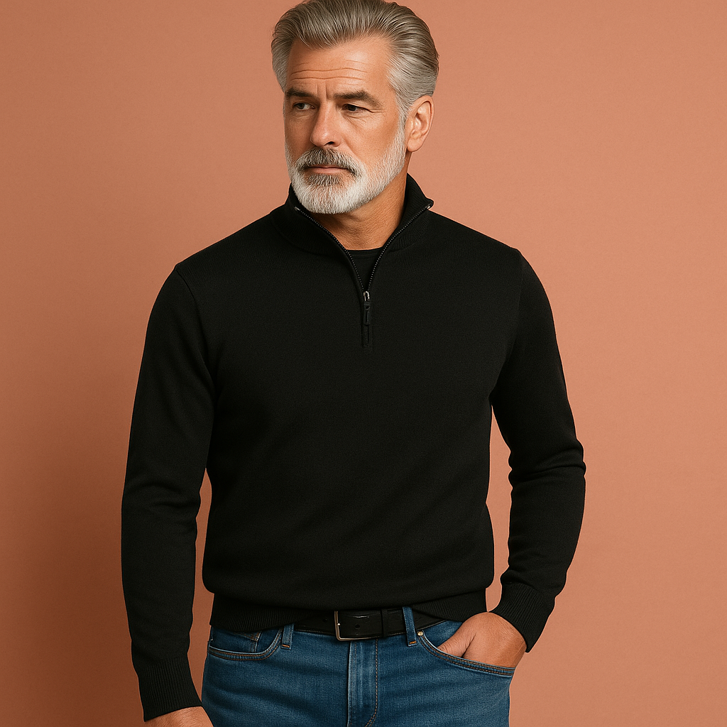 Stylish V-neck sweater with zipper for men | Tobias