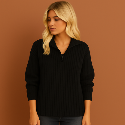 Chic half-zip sweater with high collar for women | Adrianna