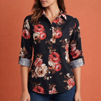 Printed women's blouse with collar and button closure | Mireya