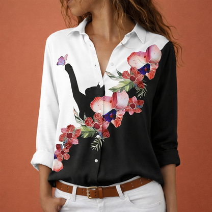 Color Block Floral Blouse with Collar for Women | Elarae