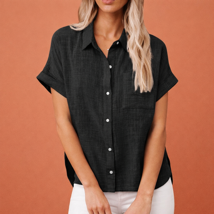 Classic women's blouse with short sleeves and buttons | Elisea