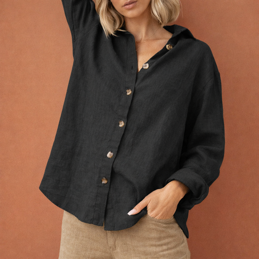 Linen look blouse with button closure for women | Esmée