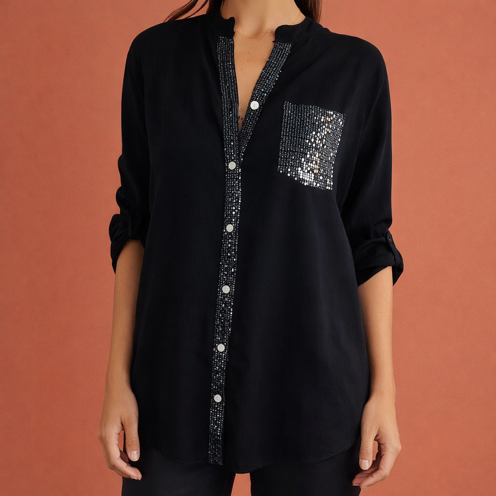 Sequined blouse with rolled sleeves for women | Marieke