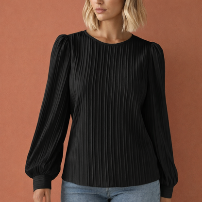 Elegant blouse with round neckline and long sleeves for women | Marije