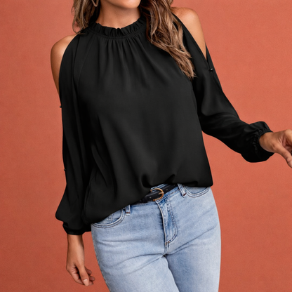 Ladies' blouse with ruffled neckline and open shoulders for elegant outfits | Elinor
