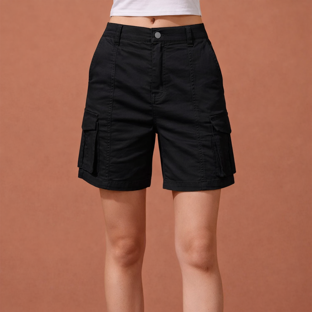 Cargo shorts with elastic waistband and multiple pockets for women | Mirelle