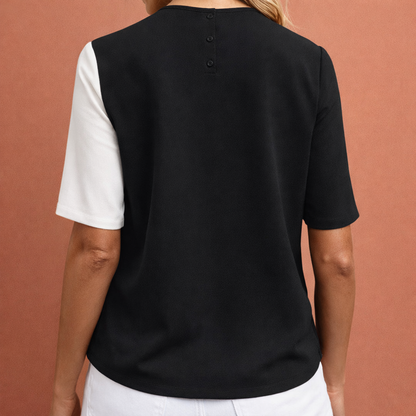 Colorblock blouse with asymmetrical buttons for women | Mirthe