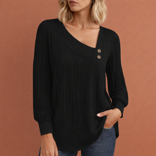 Knitted Women's Sweater with Buttons and Asymmetrical Neckline | Danila