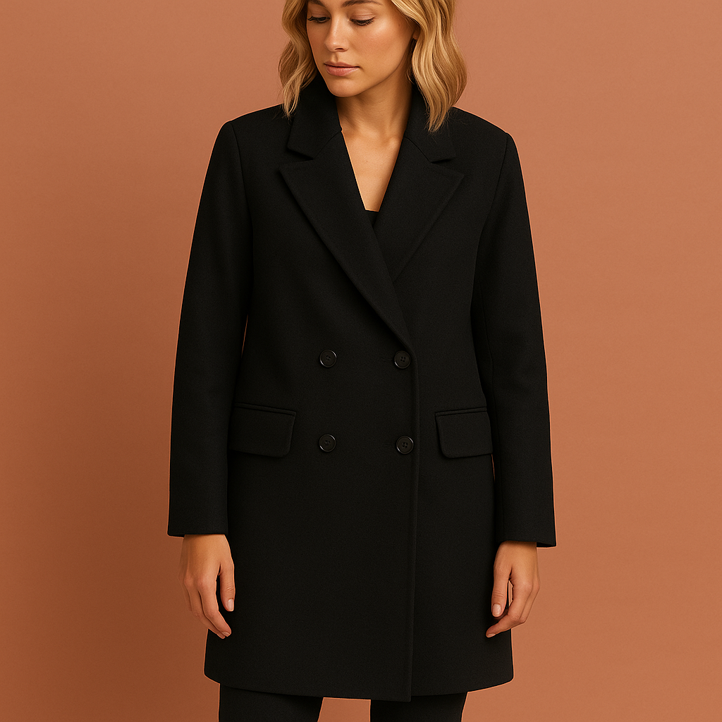 Double-breasted long coat for women with an elegant fit | Lianne