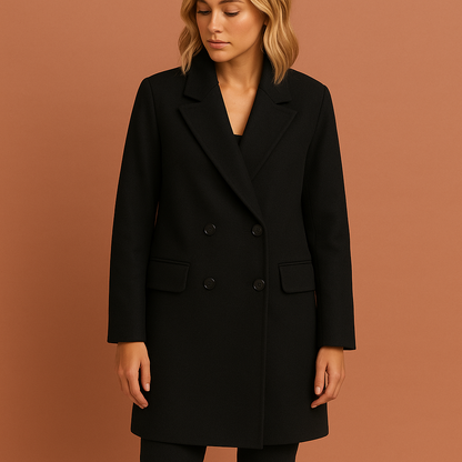 Double-breasted long coat for women with an elegant fit | Lianne