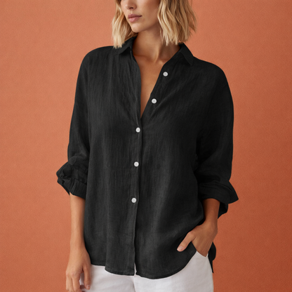 Loose-fitting linen blouse for women with rolled-up sleeves | Marijke