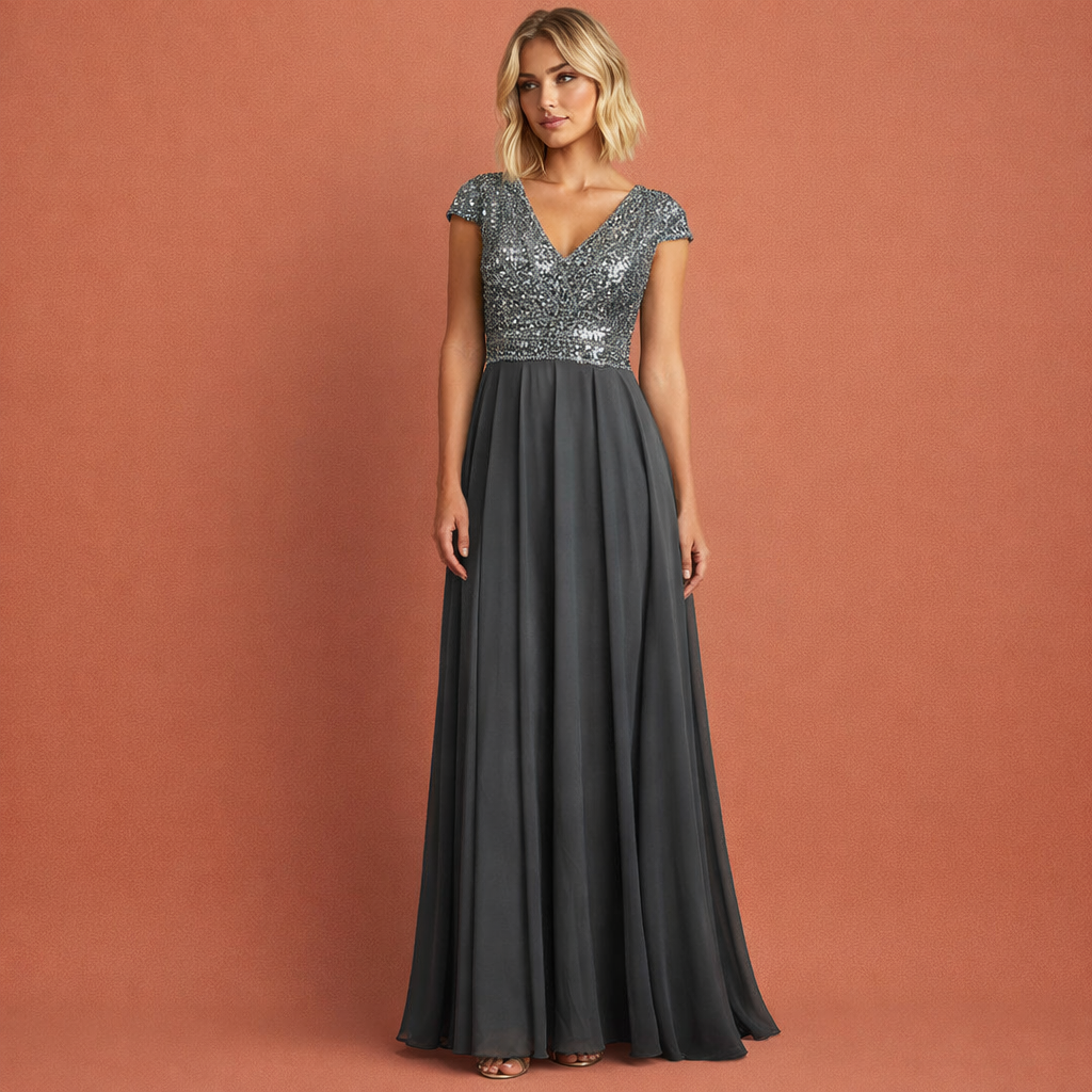 Ladies' Maxi Evening Dress with V-Neck and Sequins | Celestine