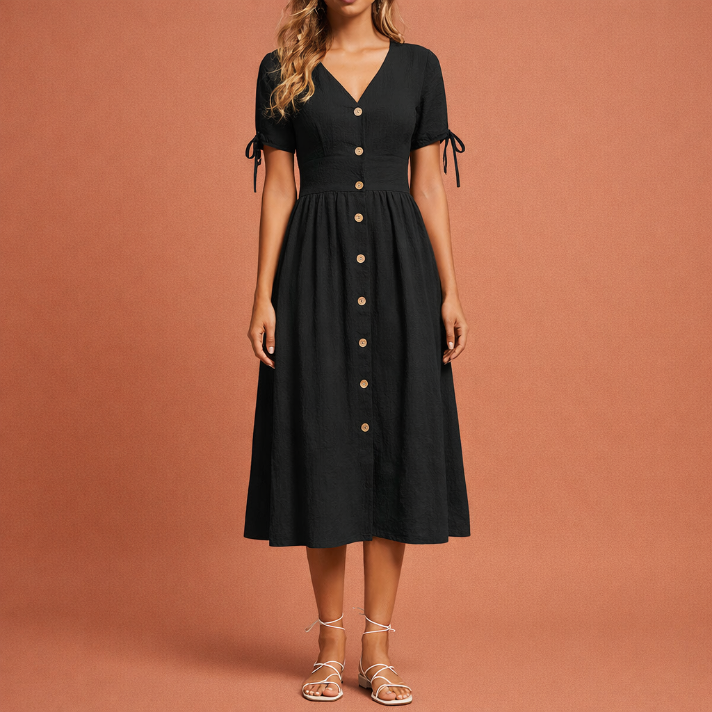 Maxi dress with V-neck and elastic waist for women | Elvira